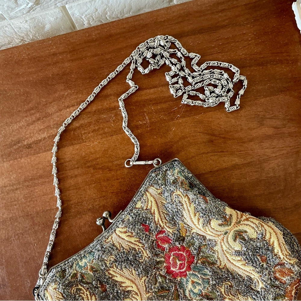 SOLD 1930s 40s French Tapestry Petit Point Victorian Floral Purse Snap Close - Picture 5 of 17
